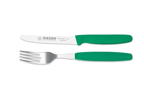 Giesser Messer Besteckset Essgabel + Tomatenmesser 11cm mit Wellenschliff 3mm scharf Farbe - grün von Giesser