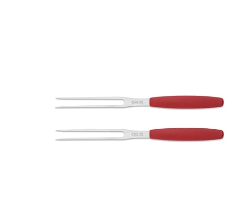 Giesser Messer - Made in Germany - Wurstgabel, Klinge 13 cm, rutschfest, Fleischgabel spülmaschinenfest, rostfrei, stabil, perfekt zum servieren (Rot - 2er Set) von Giesser