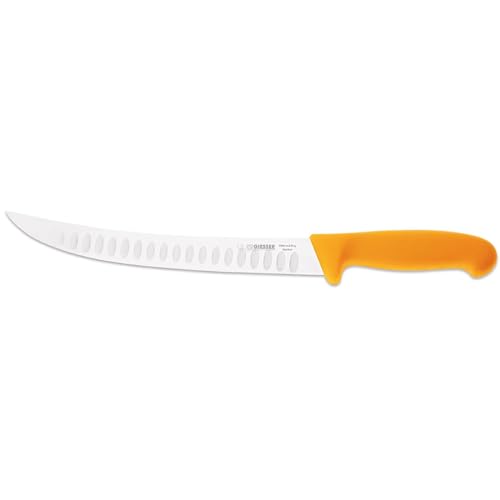 Giesser langes Zuschneidemesser - Grifffarbe gelb - mit steifer gebogenen 25 cm Kullenschliff-Klinge - Stechmesser für Jäger, Fleischer oder Metzger Giesser langes Zuschneidemesser - Grifffarbe gelb - mit steifer gebogenen 25 cm Kullenschliff-Klinge - Stechmesser für Jäger, Fleischer oder Metzger von Giesser