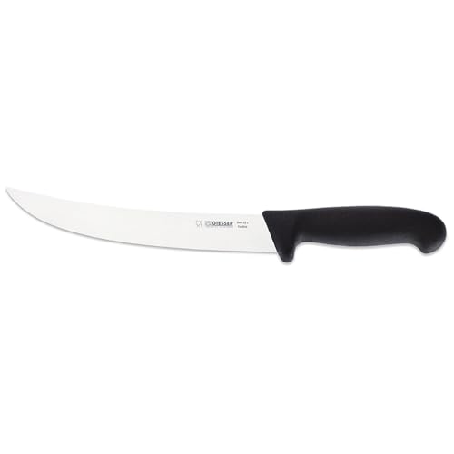 Giesser langes Zuschneidemesser - Grifffarbe schwarz - mit steifer gebogenen 22 cm Klinge - Stechmesser für Jäger, Fleischer oder Metzger von Giesser