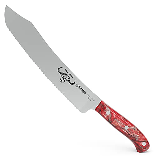 Giesser seit 1776 - Made in Germany - Brotmesser 25 cm Red Diamond, PremiumCut Wave No 1, Wellenschliff, Acryl, rot, rostfrei, deutsches Grillmesser scharf von Giesser