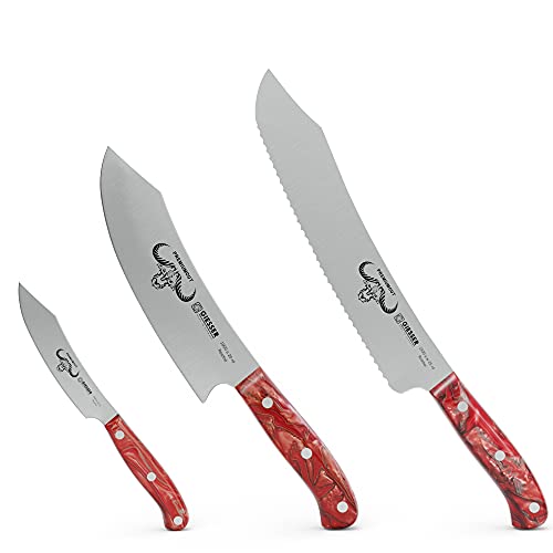 Giesser seit 1776 - Made in Germany - Messerset 3 teilig, Red Diamond, PremiumCut , Kochmesser 20 cm, Brotmesser 25 cm, Officemesser 10 cm, rot, rostfrei, Grillmesserset von Giesser