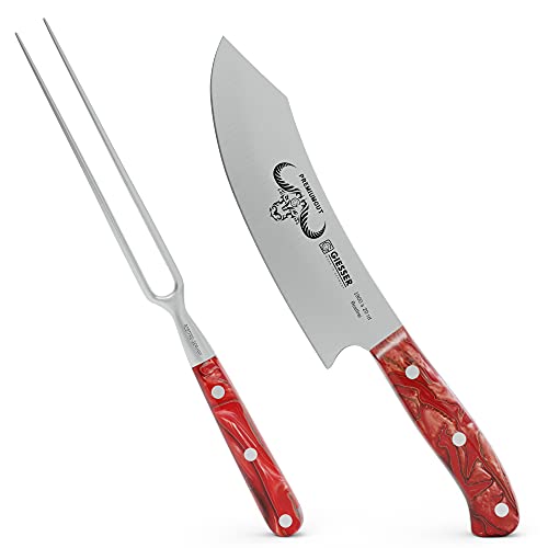 Giesser seit 1776 - Made in Germany - PremiumCut, Red Diamond, Tranchier Set 2 teilig, Kochmesser 20 cm, Tranchiergabel, Acryl, rot, rostfrei, Grillmesserset von Giesser