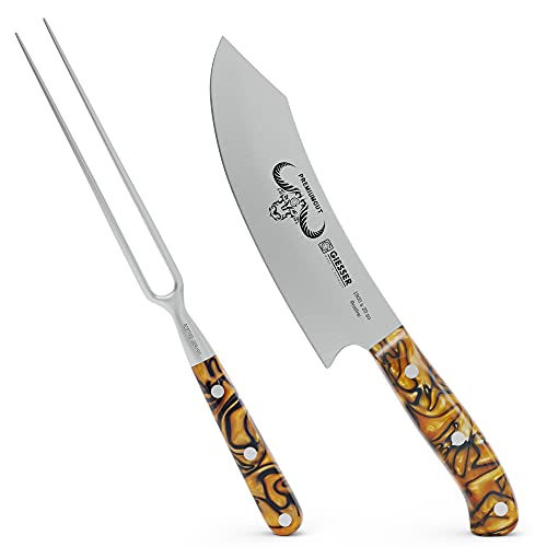 Giesser seit 1776 - Made in Germany - PremiumCut, Spicy Orange, Tranchier Set 2 teilig, Kochmesser 20 cm, Tranchiergabel, Acryl, exotisch, rostfrei, Grillmesserset von Giesser