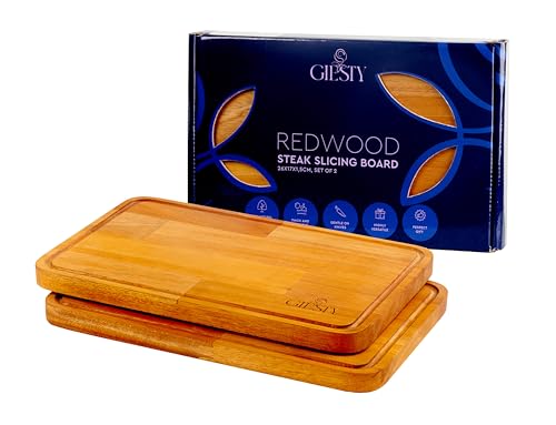 Giesty® Servierbrett, Steakbrett mit Saftrille, Schneidebrett, Aufschnittbrett, Brett für Charcuterie, Käse, Fleisch, Gemüse und Wurst 2-er Set (Redwood, 26cm x 17cm) von Giesty