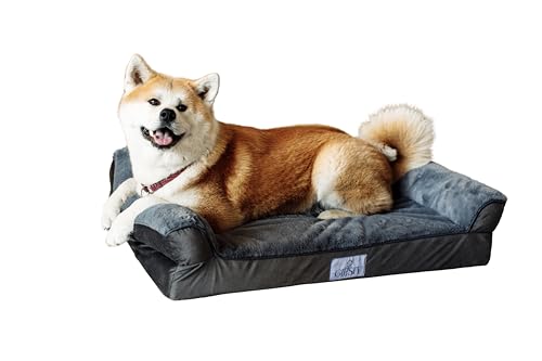 Giesty XXLarge Orthopädisches Hundebett für Grosse Hunde, Hundecouch mit hohem Rand, Haustierbett, Hundesofa waschbar, Velours und Kunstpelz (Grau, XXL(127 * 91 * 22cm)) von Giesty