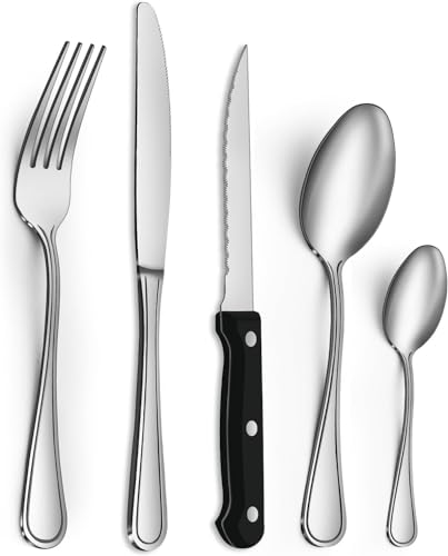 Gifcomda Besteck Set, 30 teiliges Edelstahl Besteck Set für 6 Personen, Fein Poliert Besteckset mit Steakmesser, Messer Gabel Löffel, Spülmaschinenfest von Gifcomda