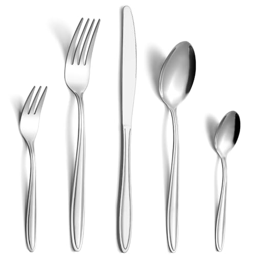 Gifcomda Besteck Set, 30-teiliges Edelstahl Besteck Set für 6 Personen, Hochglanzpoliert Besteckset mit Messer, Gabel, Löffel, Spülmaschinenfest von Gifcomda