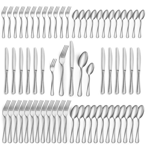 Gifcomda Besteck Set, 60-teiliges Edelstahl Besteck Set 12 Personen, Hochglanzpoliert Besteckset, Messer Gabeln Löffel Kuchengabeln Teelöffel, Spülmaschinenfest von Gifcomda