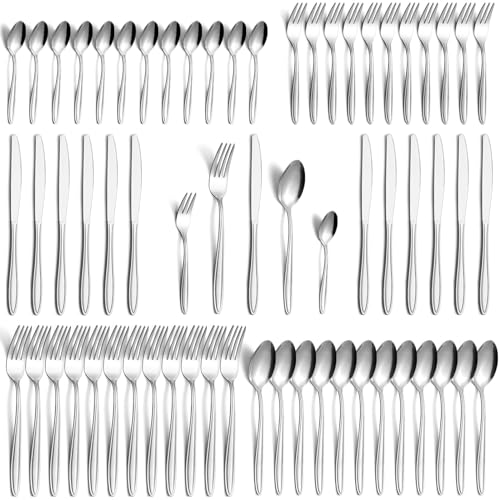 Gifcomda Besteck Set, 60-teiliges Edelstahl Besteck Set für 12 Personen, Hochglanzpoliert Besteckset mit Messer, Gabel, Löffel, Spülmaschinenfest von Gifcomda