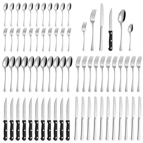 Gifcomda Besteck Set, 72-teiliges Besteckset für 12 Personen mit Steakmesser, Messer Gabel Löffel, Edelstahl Essbesteck für Familie/Party/Restaurant, Spiegelpoliert & Spülmaschinenfest von Gifcomda