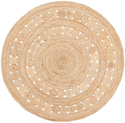 Gifiie Rund Jute Teppich, handgefertigter Naturjute Teppich, 100% Naturfaser de Jute, ökologischer und reversibler Jute Teppich für Wohnkultur aus Indien. (Natur-2, 150x150cm) von Gifiie