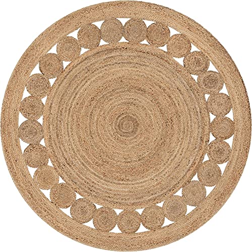 Gifiie Rund Jute Teppich, handgefertigter Naturjute Teppich, 100% Naturfaser de Jute, ökologischer und reversibler Jute Teppich für Wohnkultur aus Indien. (Natur, 90x90cm) von Gifiie