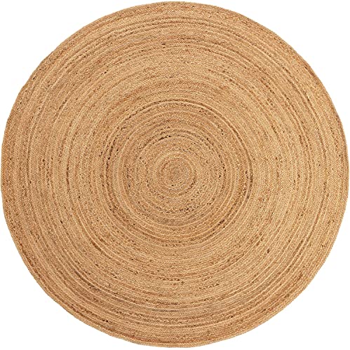 Gifiie Jute Teppich Rund, Teppich Handgewebt 100% Naturfaser de Jute, Farbe Natur, Naturjute großer ökologischer und reversibler Teppich für Wohnkultur (120x120cm, Natur) von Gifiie