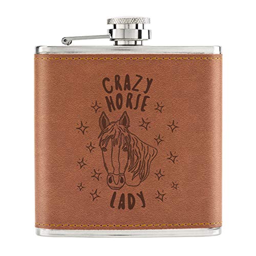 Crazy Horse Lady Stars 6oz Pu-Leder Flachmann Hellbraun von Gift Base