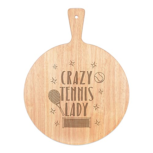 Crazy Tennis Lady Pizzabrett, Serviertablett mit Griff, rund, Holz, 45 x 34 cm von Gift Base