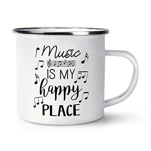 Gift Base Emaille-Tasse mit Aufschrift "Music is my happy place" von Gift Base