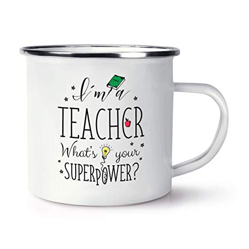 I'M A Lehrer Was Ihre Superpower Retro Emaille Becher Tasse von Gift Base