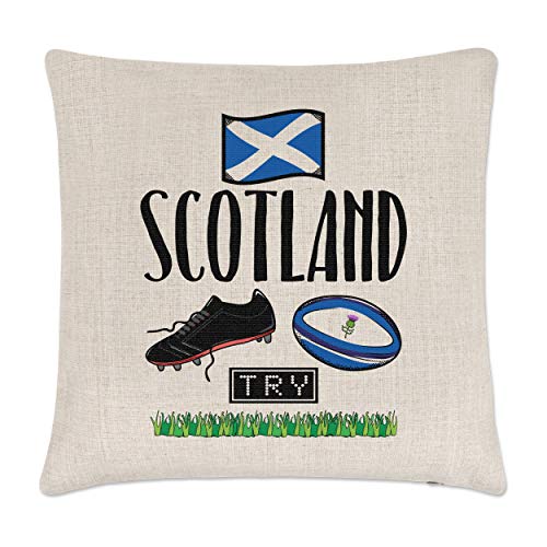 Gift Base, Kissenbezug aus Leinen mit schottischem Rugby-Motiv von Gift Base