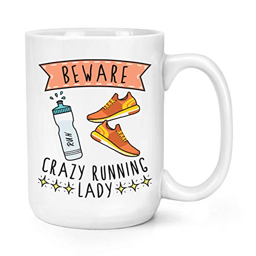 Tasse Beware Crazy Running Lady, 425 ml von Gift Base