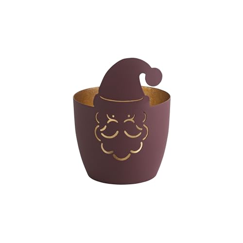 Gift Company Madras, Windlicht, M, Motiv: Weihnachtsmann, Burgundy/Gold, H12cm, D10cm von Gift Company
