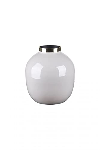 Gift Company - Saigon - Vase / Blumenvase mit Metallring - bauchig - Metall / lackiert - hellgrau/gold - 13x14x13cm von Gift Company