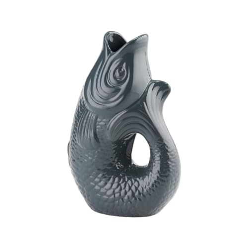 Gift Company Vase Monsieur Carafon S, Dekovase in Fisch-Form, Steingut, Grau, 25 cm, 1087403004 von Gift Company