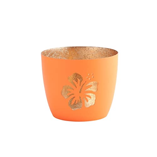 Gift Company - Windlicht, Teelichthalter - Madras Hibiskus - Eisen - Farbe: neon orange/Gold - ØxH 10 x 8,5 cm von Gift Company