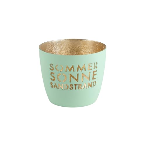 Madras, Windlicht, M, Motiv: Sommer, Sonne, Sandstrand, Aqua/Gold, H8,5cm, D10cm von Gift Company