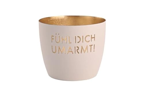 Windlicht Madras Fühl Dich umarmt! weiß/Gold Eisen Höhe 8,5 cm von Gift Company