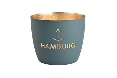 Windlicht Madras Hamburg Anker Eisen Höhe 8,5 cm Windsor Blue Gold von Gift Company