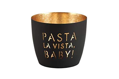Windlicht Madras Pasta la Vista Baby! schwarz/Gold Eisen Höhe 8,5 cm von Gift Company