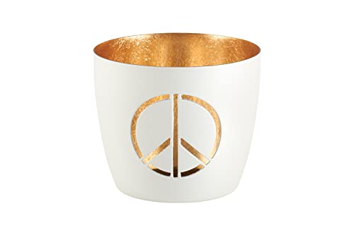 Windlicht Madras Peace weißu/Gold Eisen Höhe 8,5 cm, Frieden von Gift Company