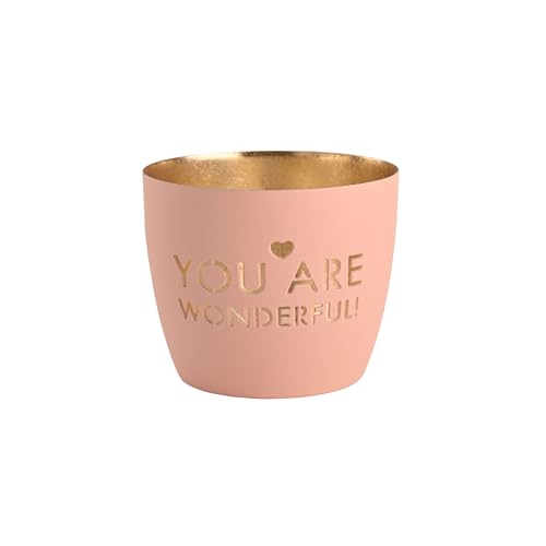 Windlicht Madras You Are Wonderful! pastellrosa/Gold Eisen Höhe 8,5 cm von Gift Company