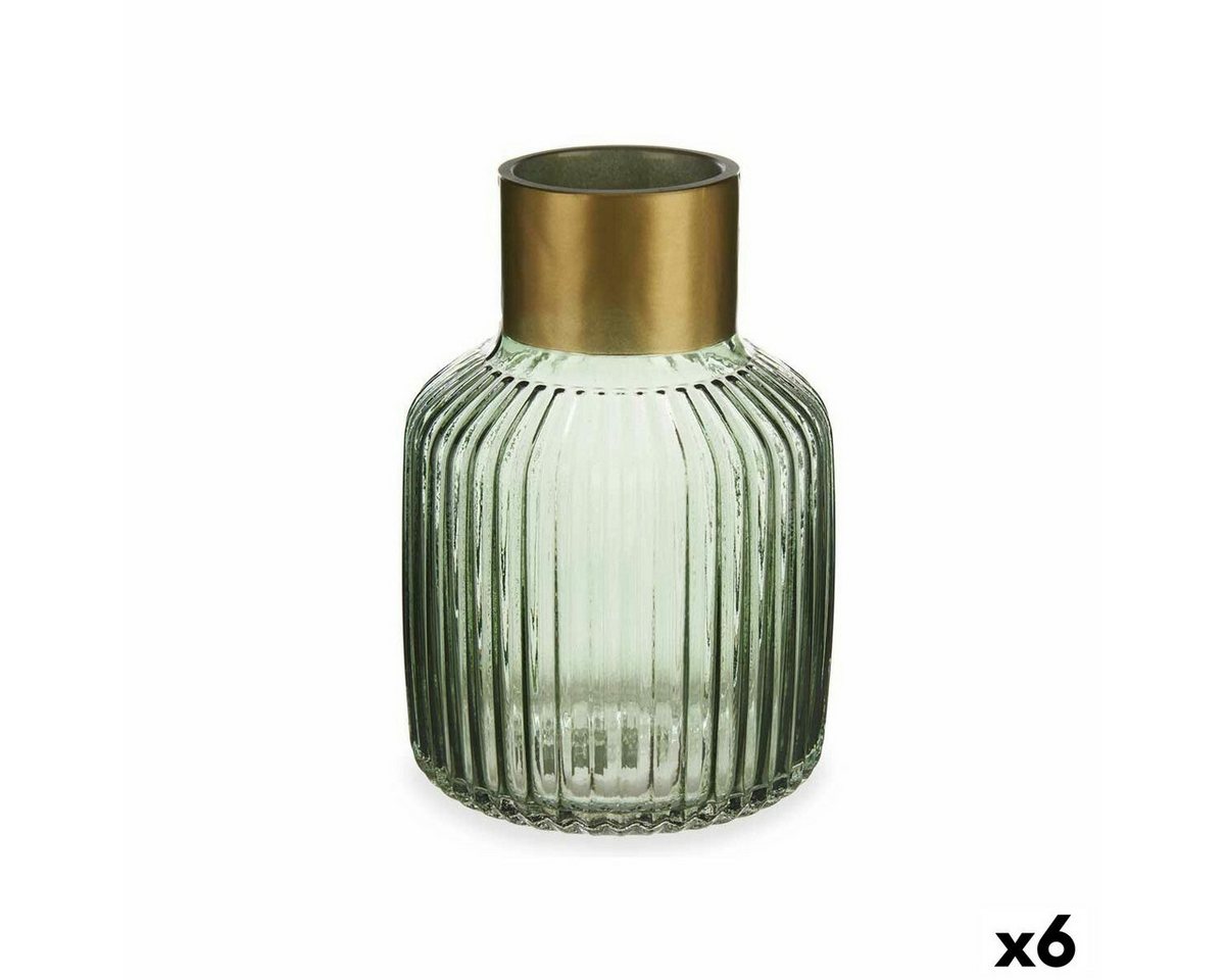Gift Decor Tischvase, Vase Streifen grün Gold Glas 14,5 x 22 x 14,5 cm (6 Stück) von Gift Decor