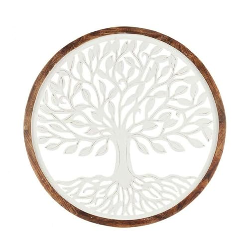 Gift Decor Wanddekoration, Weiß, Braun, Mangoholz, Baum des Lebens, 65 x 65 x 3 cm von Gift Decor