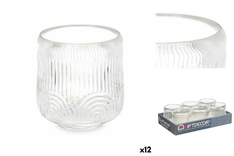 Gift Decor Windlicht Kerzenschale Streifen Durchsichtig Glas 9 x 9,5 x 9 cm 12 Stück von Gift Decor