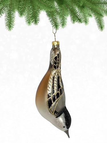Cobane Studio Weißbrüstiger Kleiber Ornament – mundgeblasenes Glas – handbemalter Vogel Ornament für Weihnachtsbäume und Heimdekoration von Gift Essentials