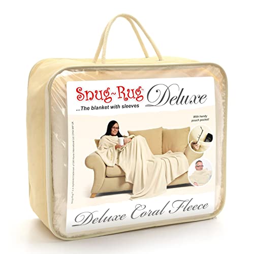 Snug Rug Creme Deluxe Kuscheldecke Mit Ärmeln Für Erwachsene Ärmeldecke Vlies-Decke Mit Ärmel Aus 260gsm Coral-Fleece Superweiches Luxuriöser Weicher Stoff Lange Übergroße Ärmel Mit Tasche von Snug Rug