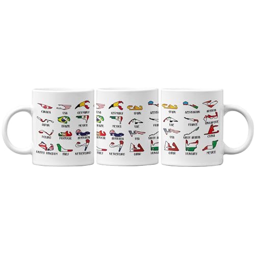 Gift Island Racing Circuits Tasse – Formel 1 Tracks mit Flaggen – Grand Prix Geschenke für Männer – Fromula 1 Rennstrecken von Gift Island