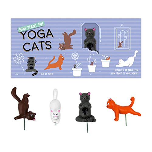 Gift Republic Mini Blumentopf Yoga Katzen, Mehrfarbig, 1 von GR Gift Republic