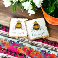 Bee Happy Eckige Schiefer Untersetzer, Briefkasten Geschenk, 2Er Set Geschenkset Für Sie, Ihn, Mutter, Freundin von GiftAffairShop