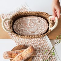 Hochzeitsgeschenk Handgemacht Neues Zuhause Geschenk Jubiläum Brotwärmer Keramik Wärmen Stein Korb Mit Geschirr Handtuch [Vogel/Ov-M-T] von GiftShopByKORISSA