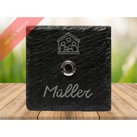 Personalisiertes Schiefer Klingelschild - Edelstahltaster Motiv Haus von GiftShopDC