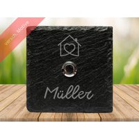 Personalisiertes Schiefer Klingelschild - Edelstahltaster Motiv Haus von GiftShopDC
