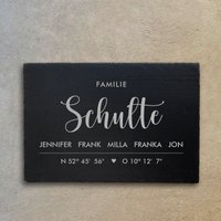 Personalisiertes Türschild | L30xb20 Mit Koordinaten | Namensschild Gravur Auf Schieferplatte Haustürschild Zum Einzug Hochzeitsgeschenk von GiftShopHH