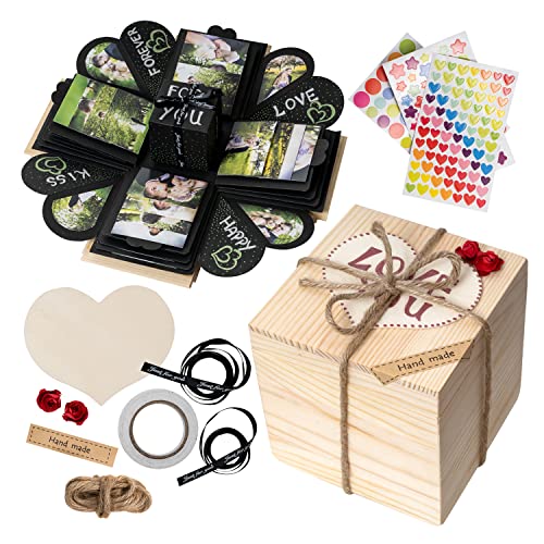GiftSpace4YOU WoodExplosionBox Holzkiste Explosion Box Überraschungsbox – DIY Geburtstag Geschenk Box – Explosionsbox Bilder Kiste – Die Besondere Geschenkidee für Männer und Frauen von GiftSpace4YOU