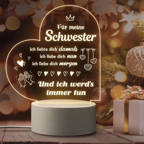 Giftasy Schwester Geschenk - LED Acryl Nachtlicht Lampe, Beste Schwester Geschenke, Geschenk für Schwester Geburtstag, Geburtstagsgeschenk für Schwester von Giftasy