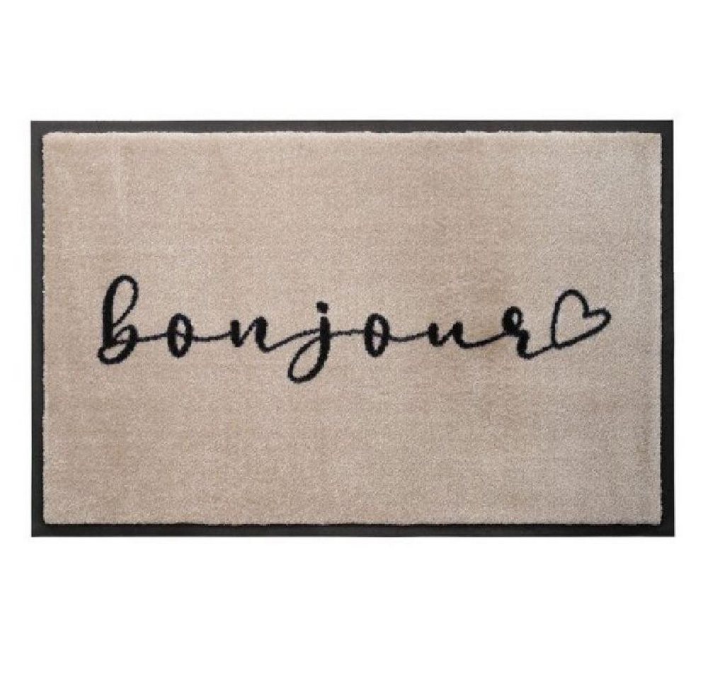 Giftcompany Fußmatte waschbare Fußmatte Bonjour Beige Schwarz (75x50cm) von Giftcompany