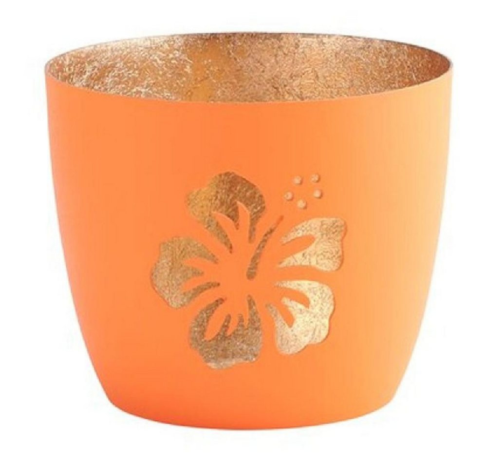 Giftcompany Kerzenhalter Windlicht Madras Hibiskus Blüte Neon Orange Gold von Giftcompany